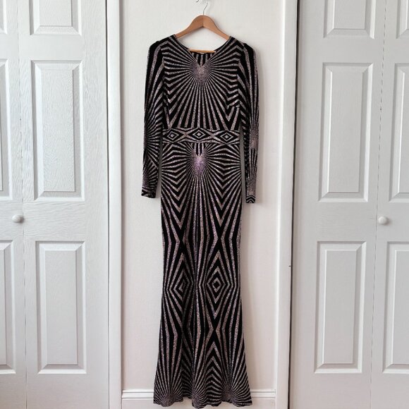 Betsy & Adam Long Sleeve Geo Slinky Glitter Maxi Dress - Picture 2 of 9